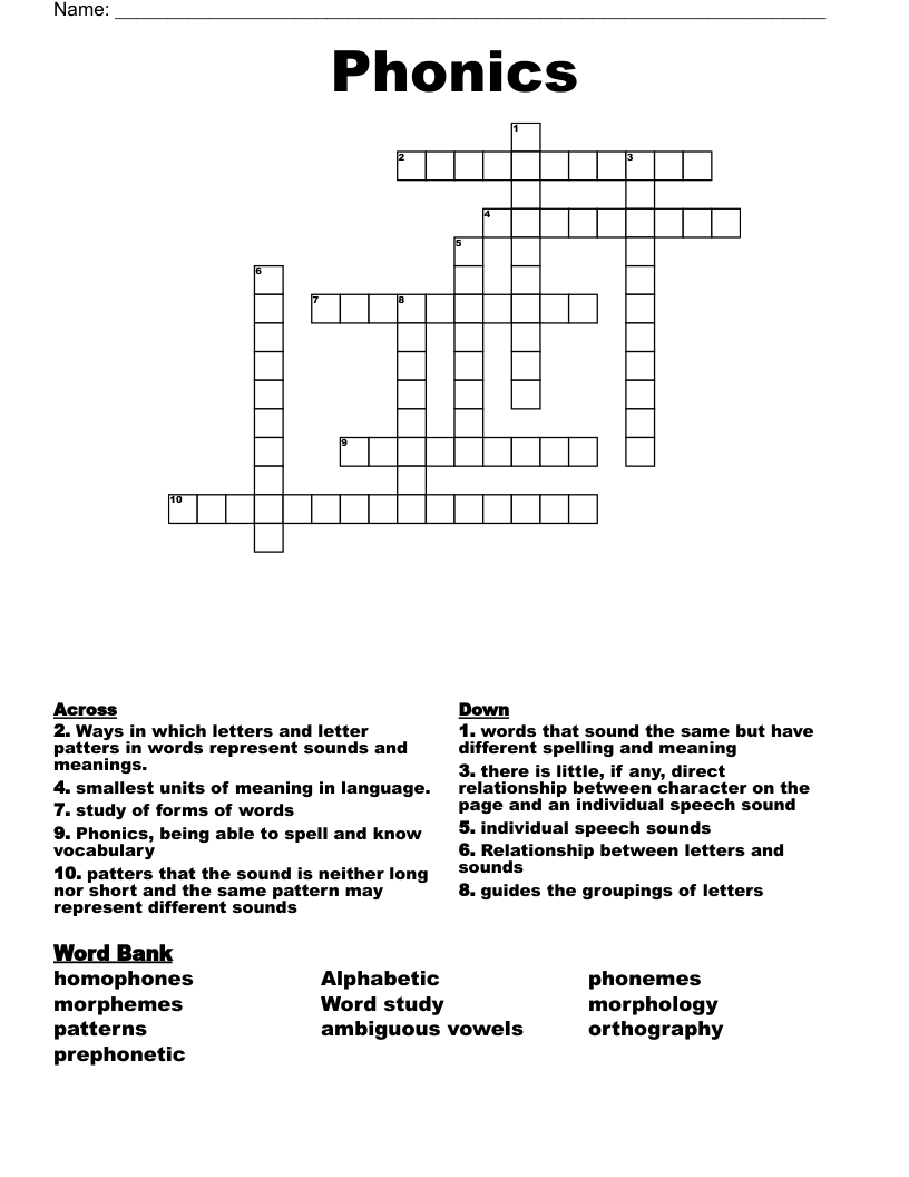 Phonics Crossword