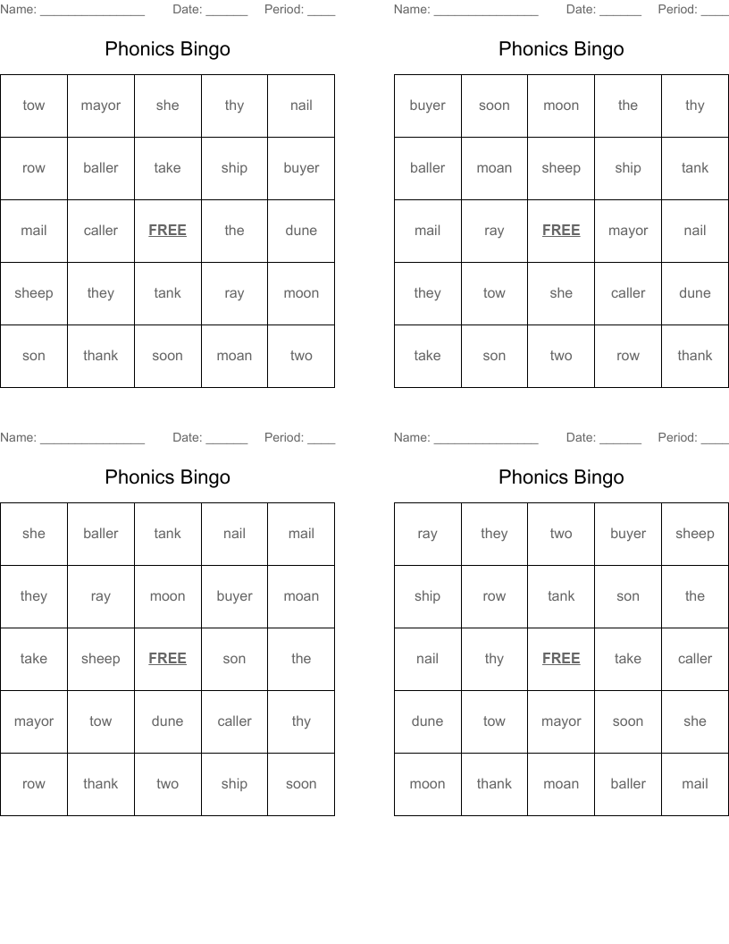 Phonics Bingo