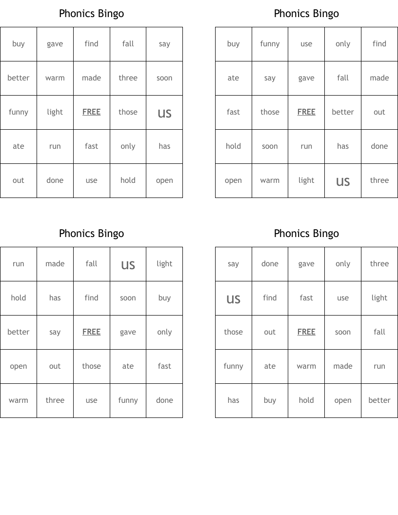 Phonics Bingo