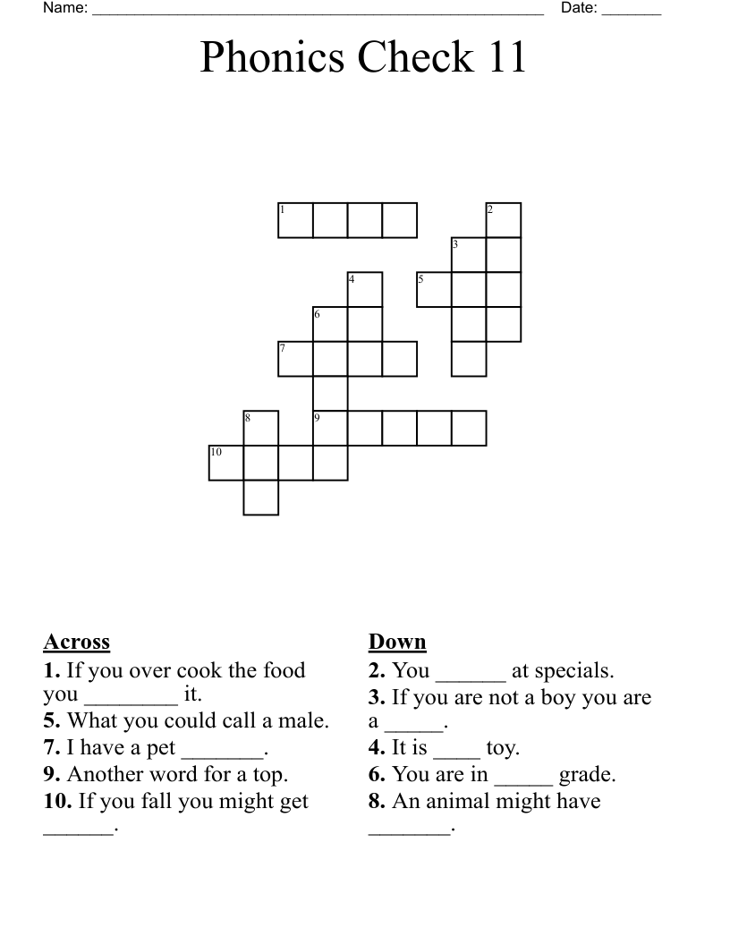 Phonics Check 11 Crossword