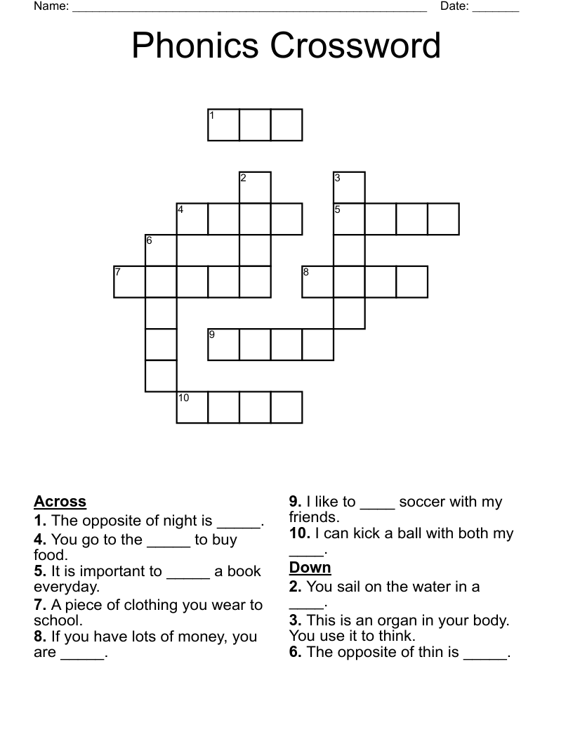 Phonics Crossword