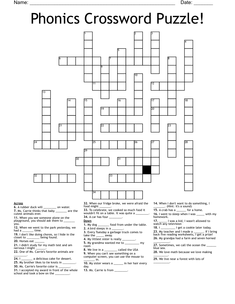 Phonics Crossword Puzzle! 