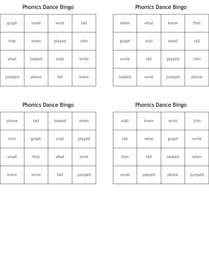 Phonics Dance Bingo