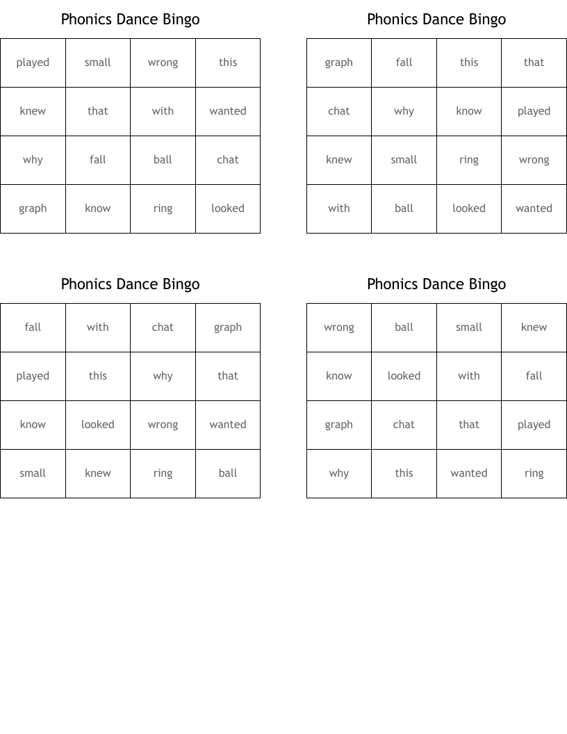 Phonics Dance Bingo