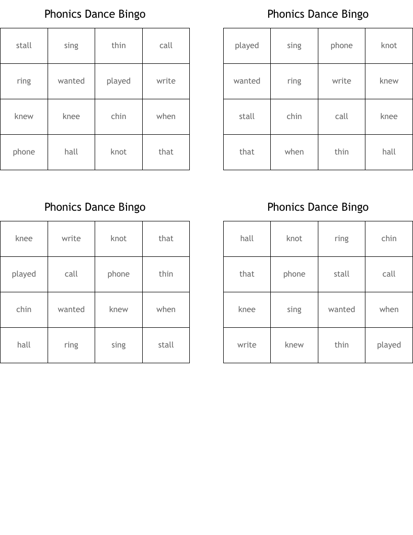 Phonics Dance Bingo