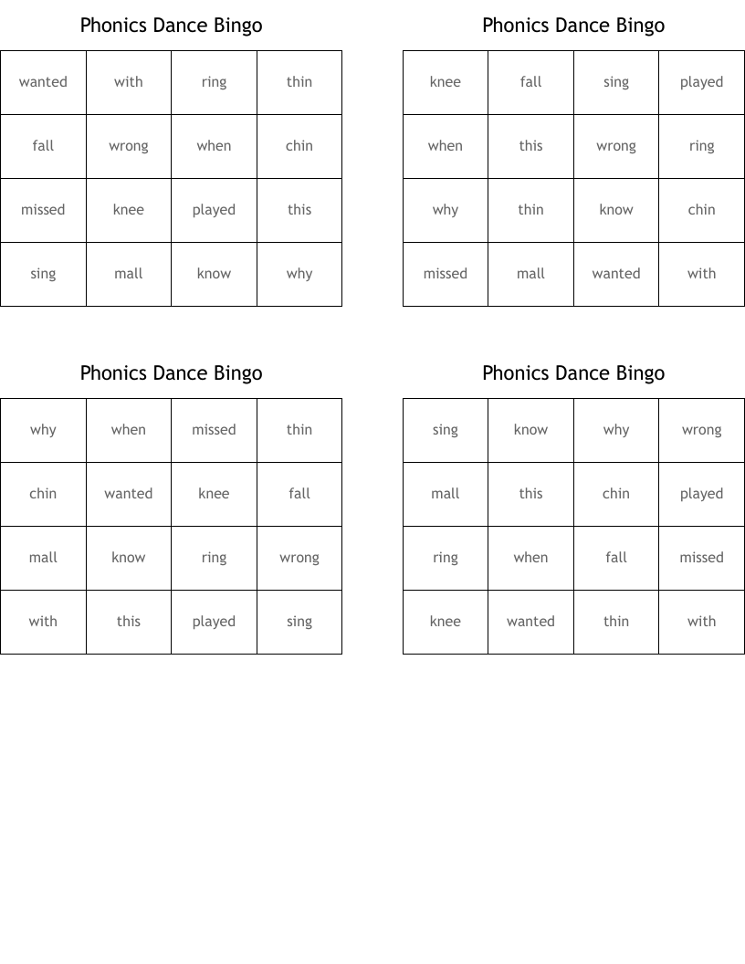 Phonics Dance Bingo