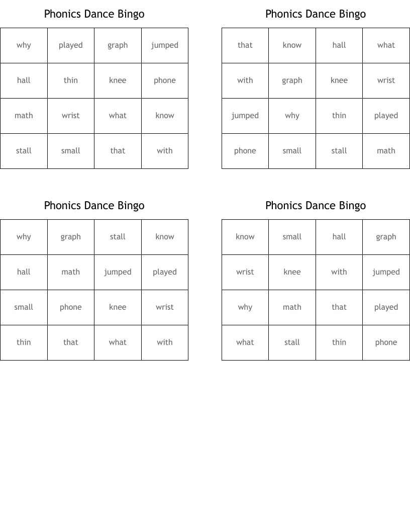 Phonics Dance Bingo