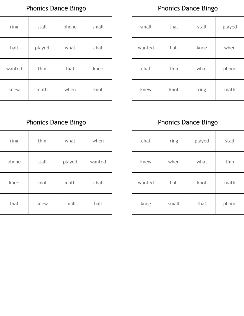 Phonics Dance Bingo