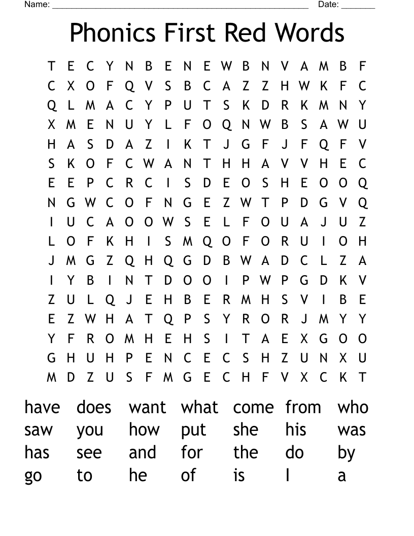 Phonics First Red Words Word Search