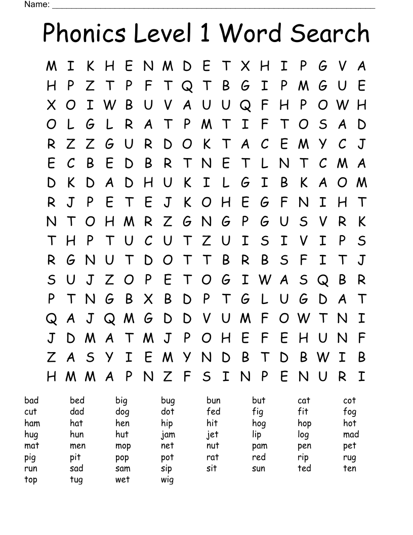Phonics Level 1 Word Search