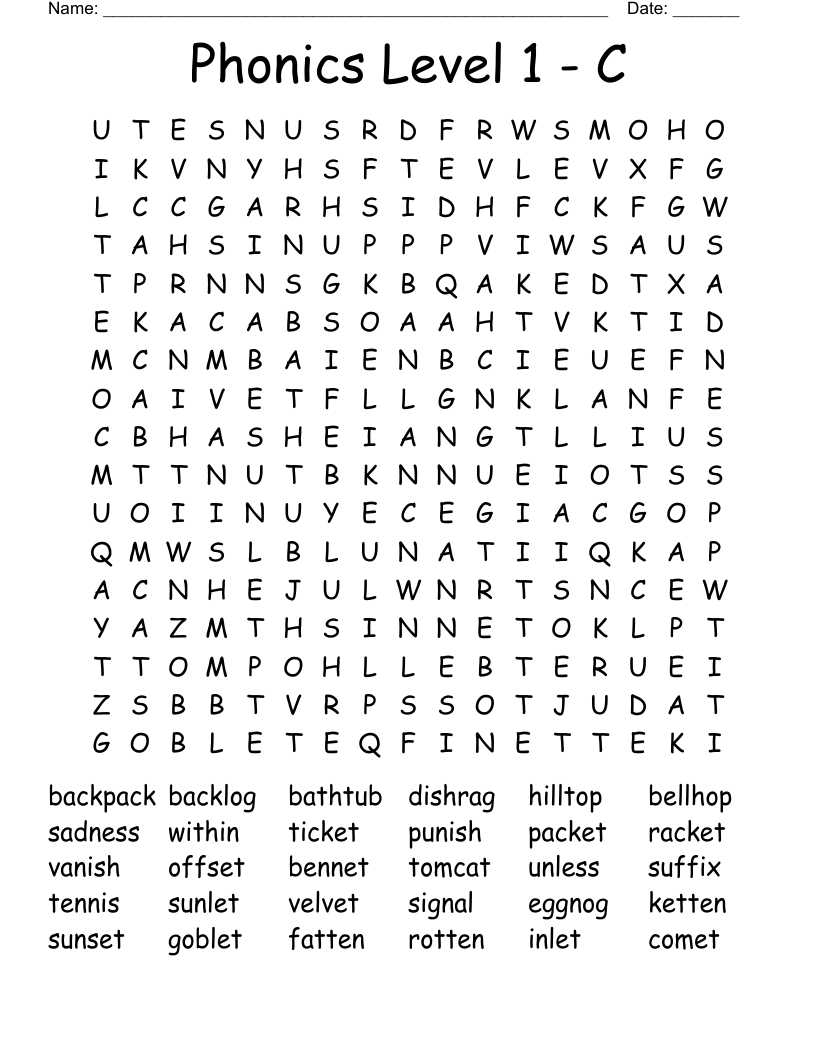 Phonics Level 1 - C Word Search