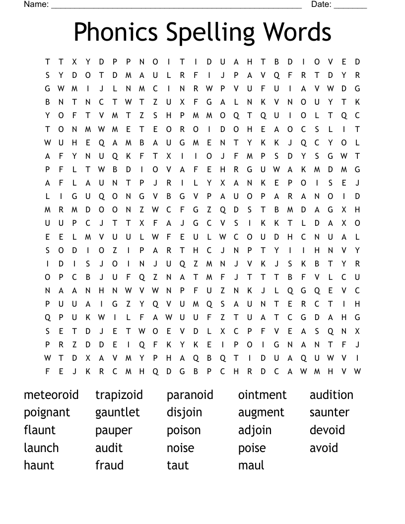 Phonics Spelling Words Word Search