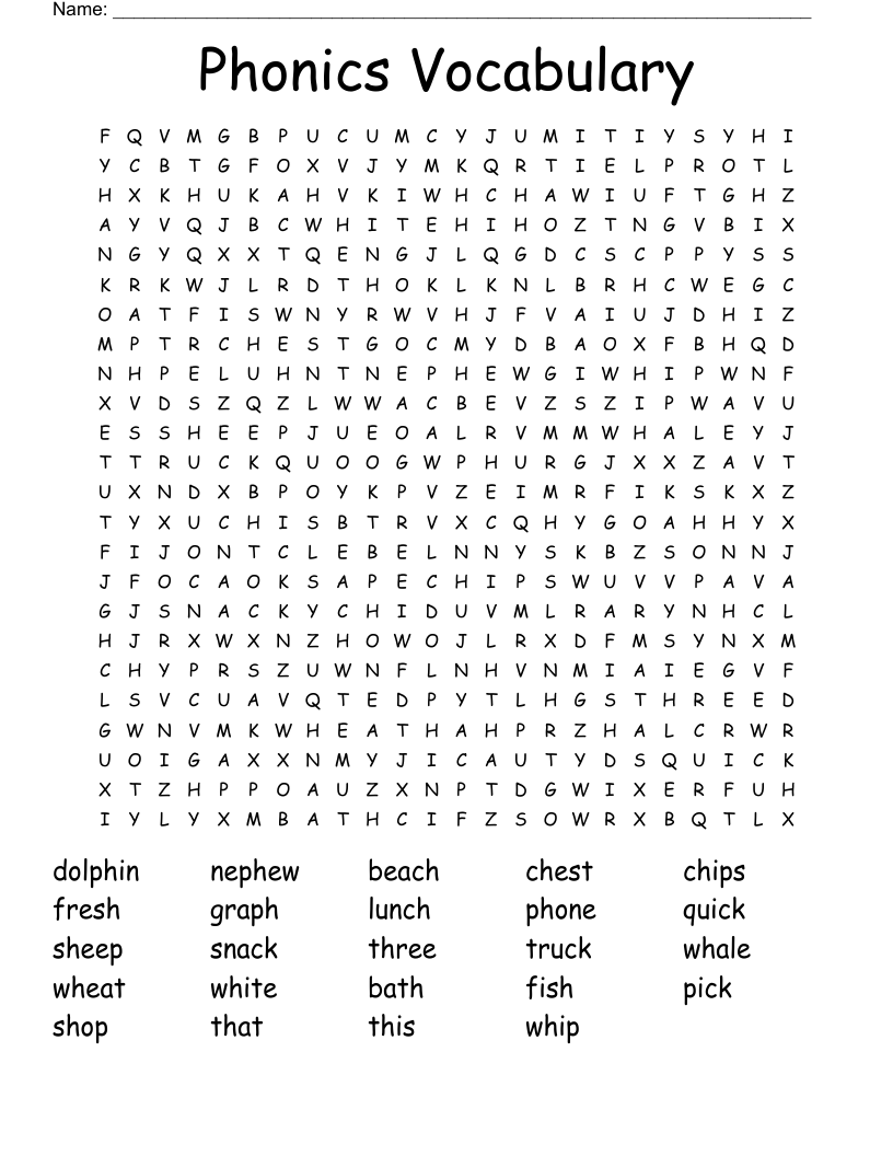 Phonics Vocabulary Word Search