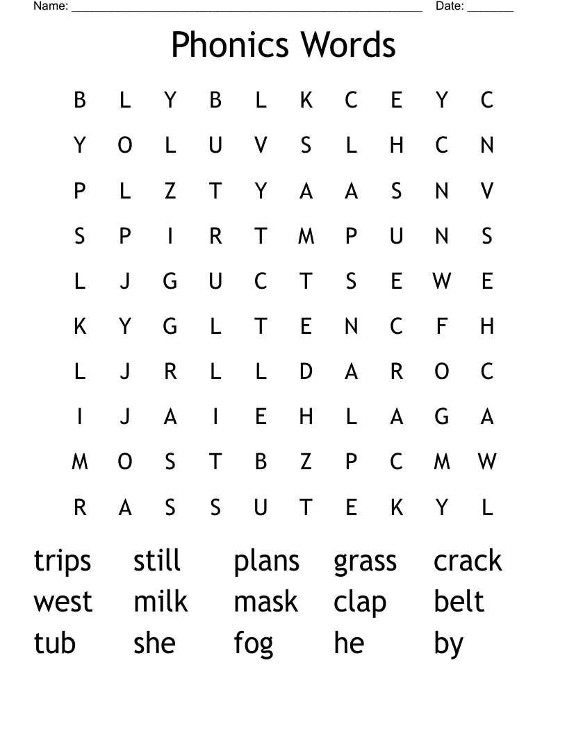 Phonics Words Word Search