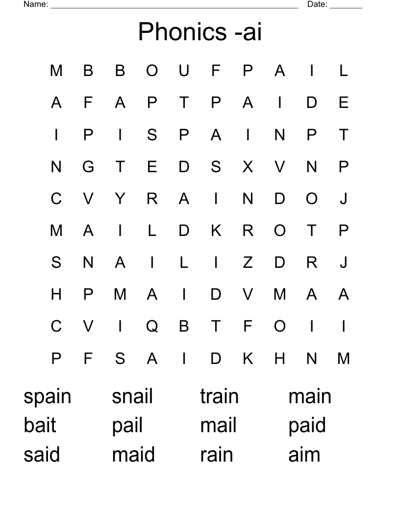 Phonics -ai Word Search