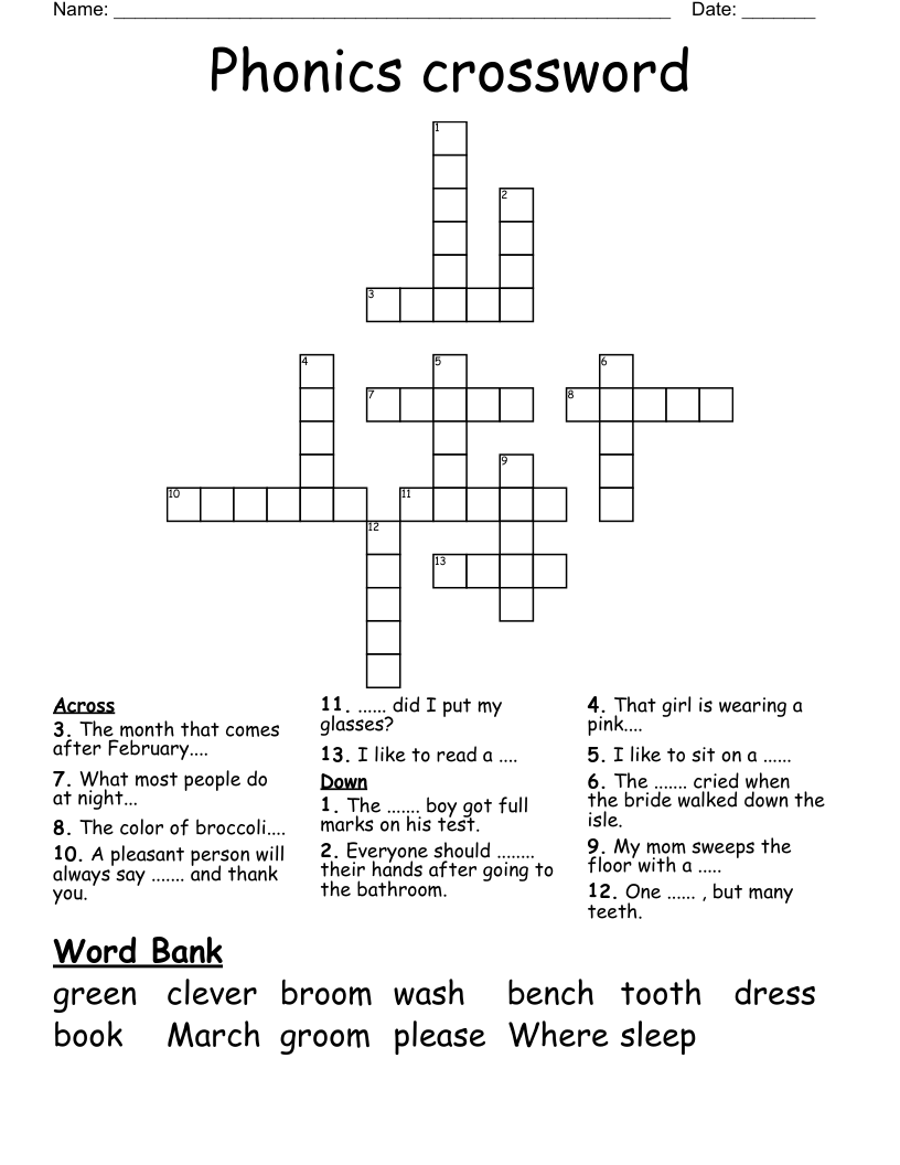 Phonics crossword