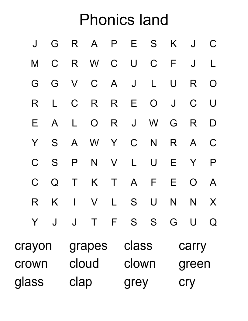 Phonics land Word Search