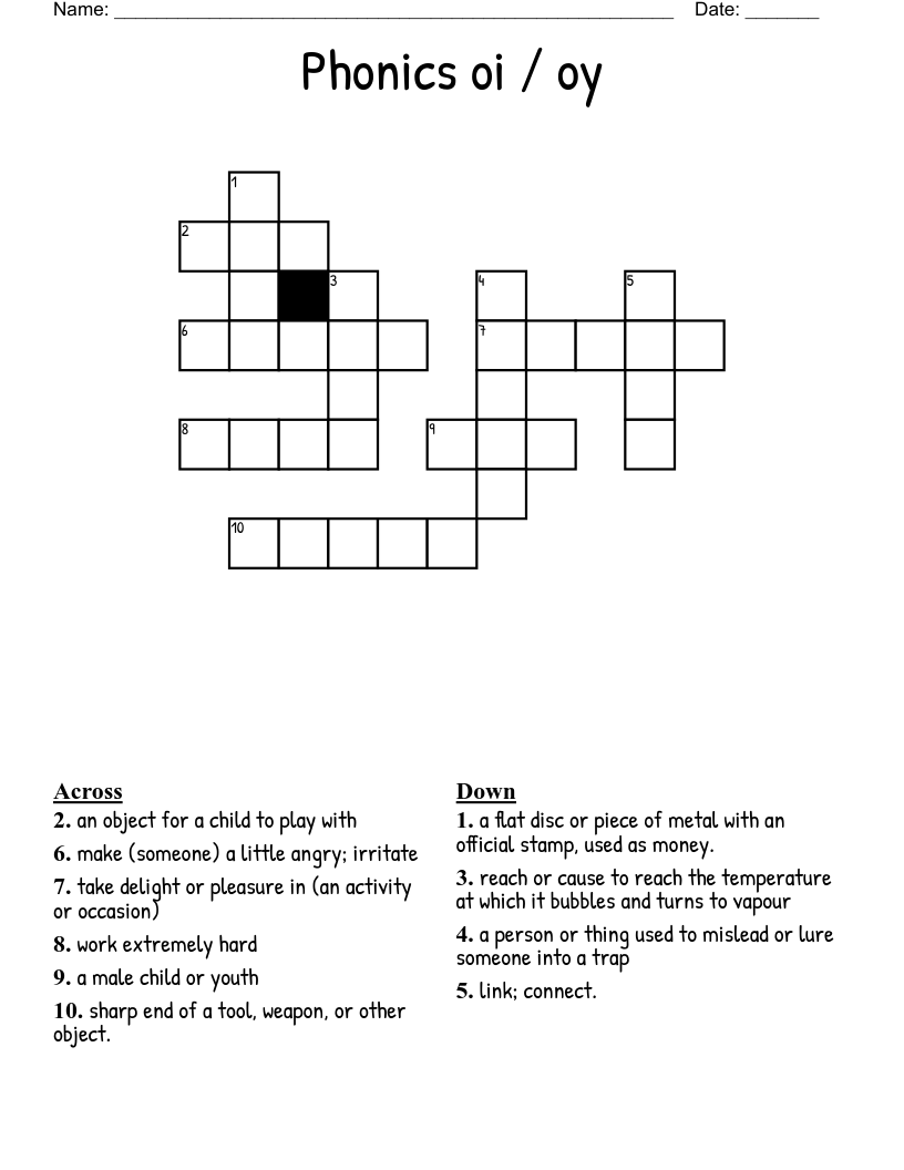 Phonics oi / oy Crossword