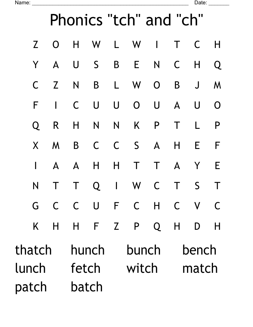 Phonics "tch" and "ch"  Word Search