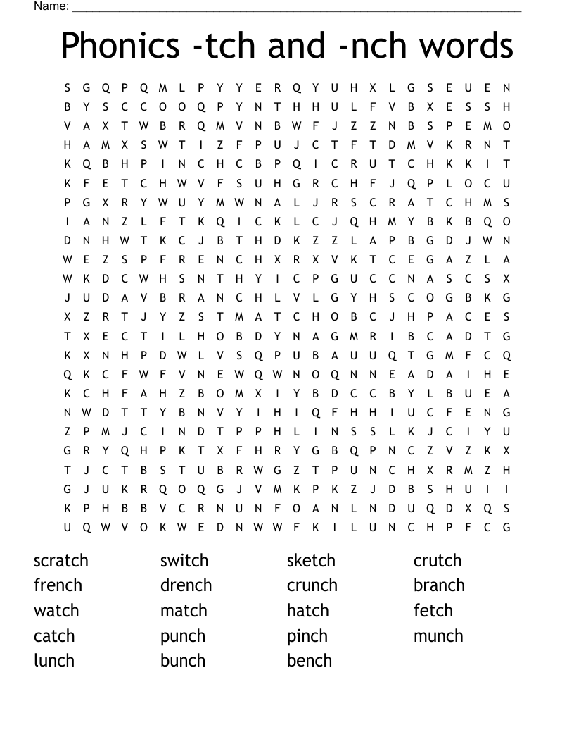 Phonics -tch and -nch words Word Search
