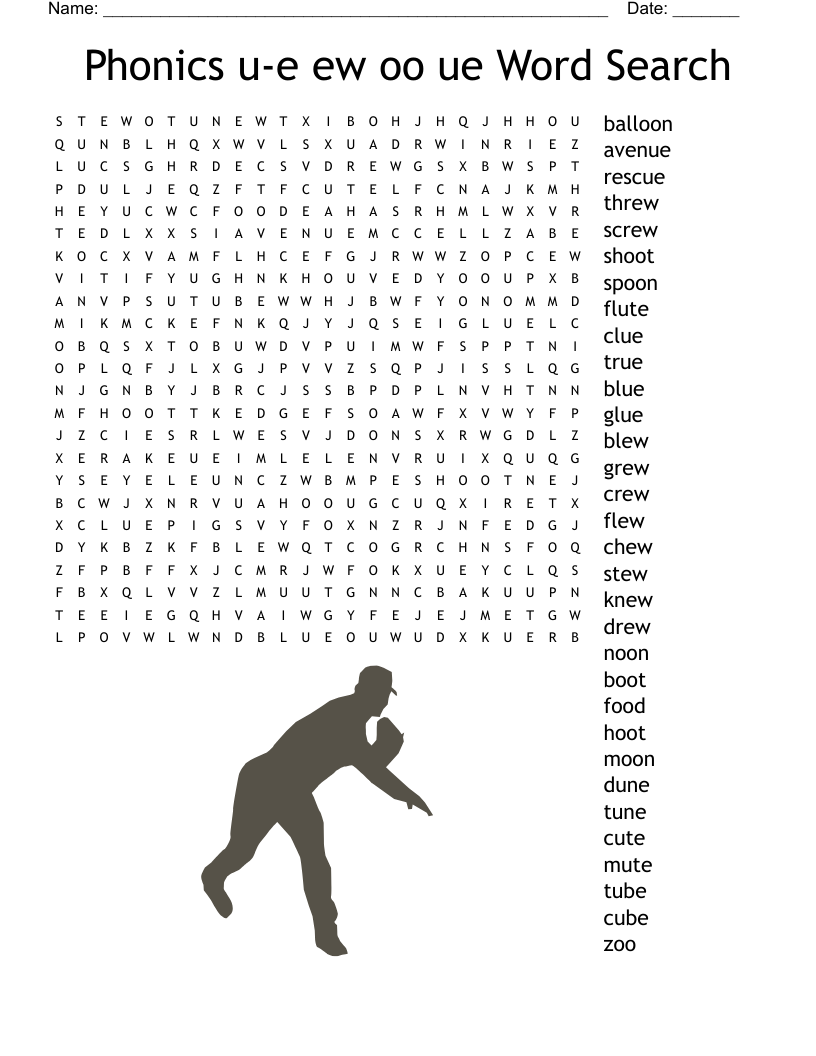 Phonics u-e ew oo ue Word Search