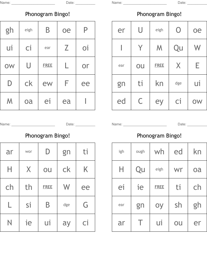 Phonogram Bingo!