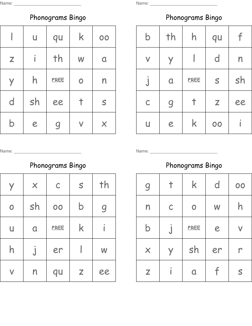 Phonograms Bingo