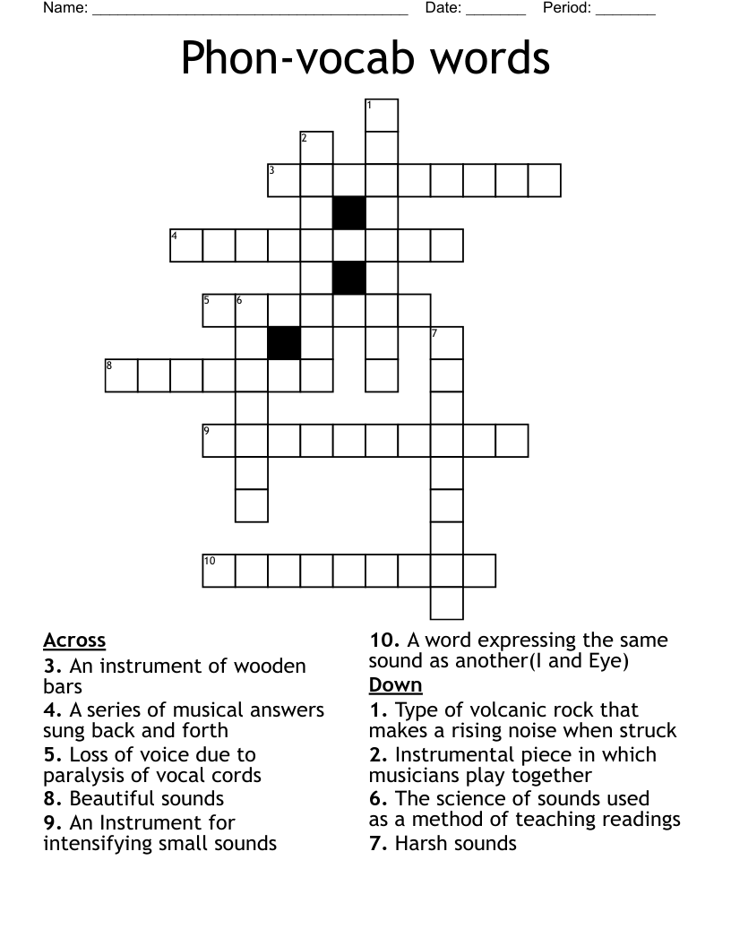 Phon-vocab words Crossword