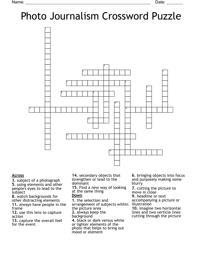 Photo Journalism Crossword Puzzle