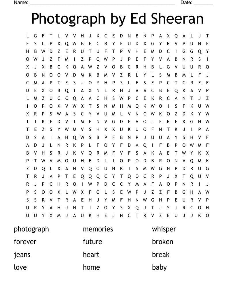 Photograph by Ed Sheeran  Word Search