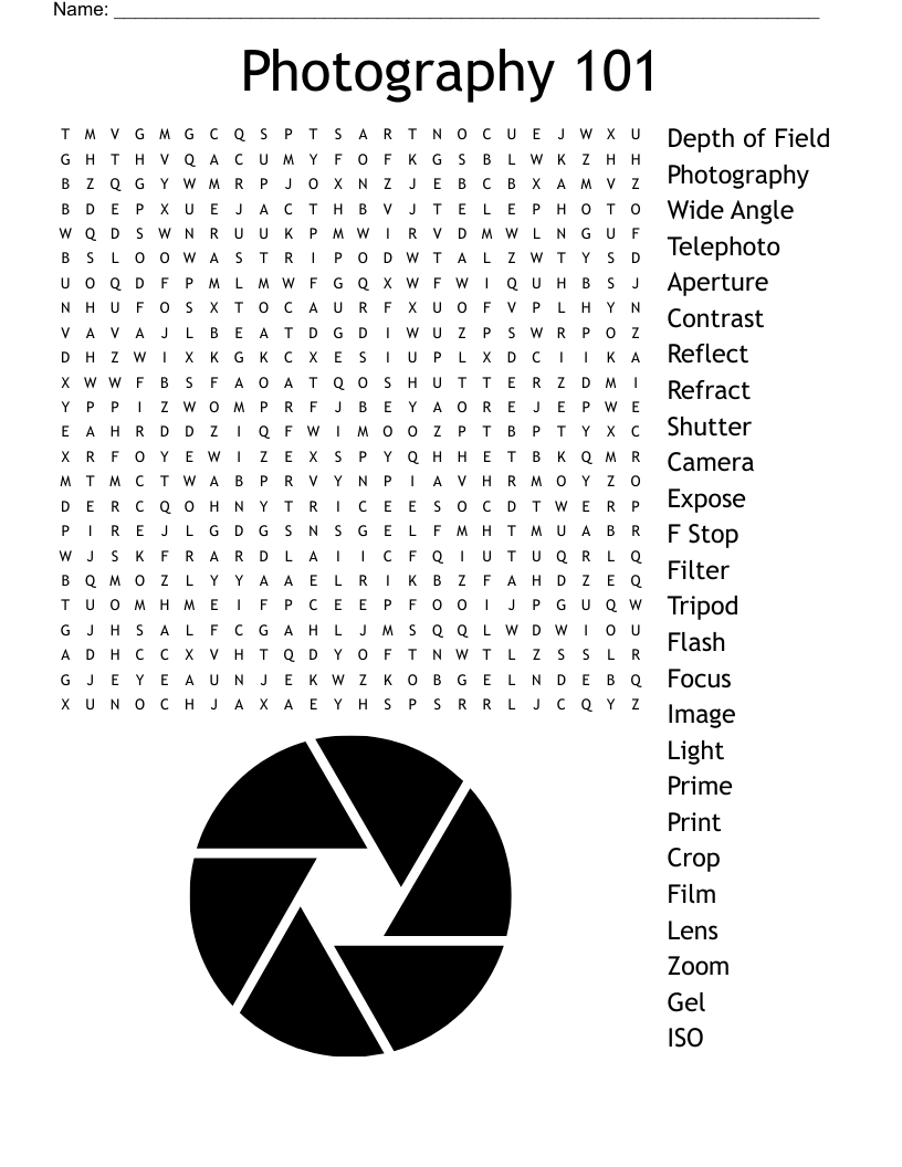 Photography 101 Word Search