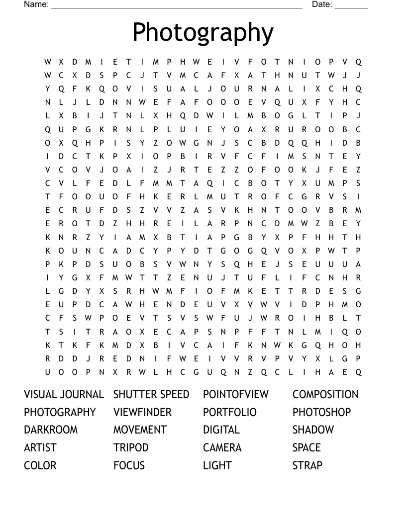 Photography Word Search