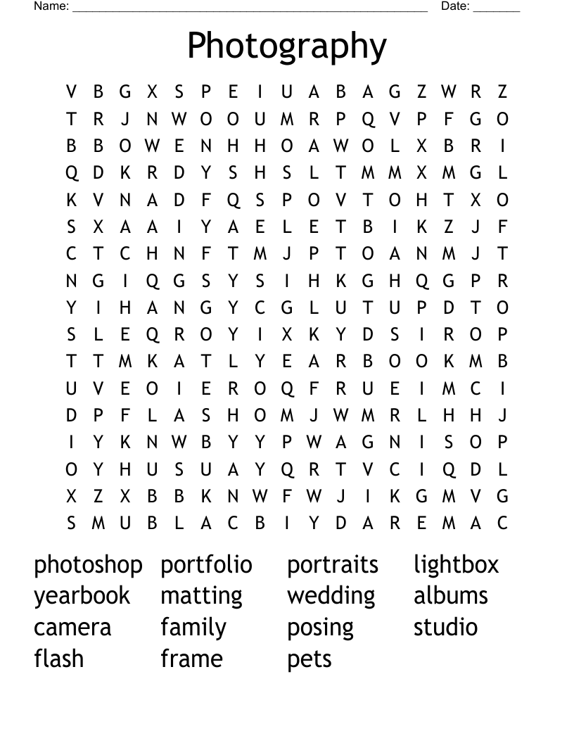 Photography Word Search