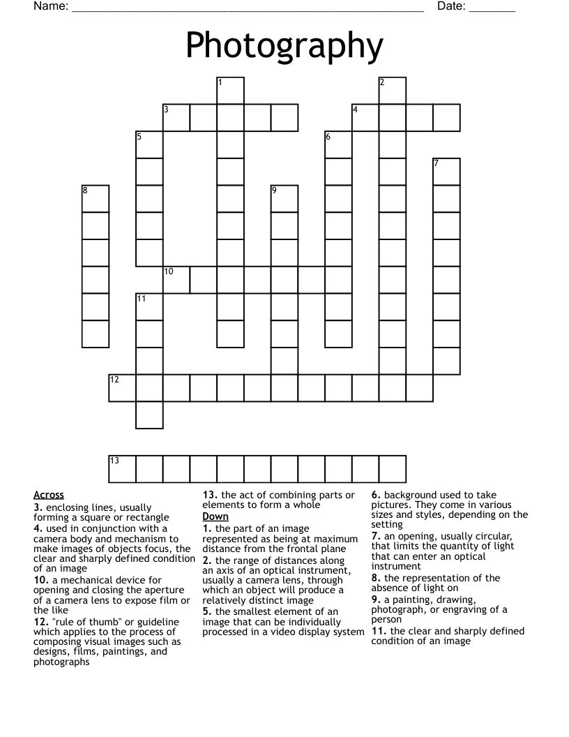 Photography Crossword