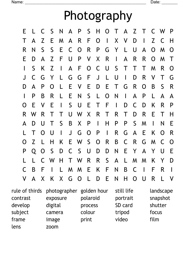 Photography Word Search