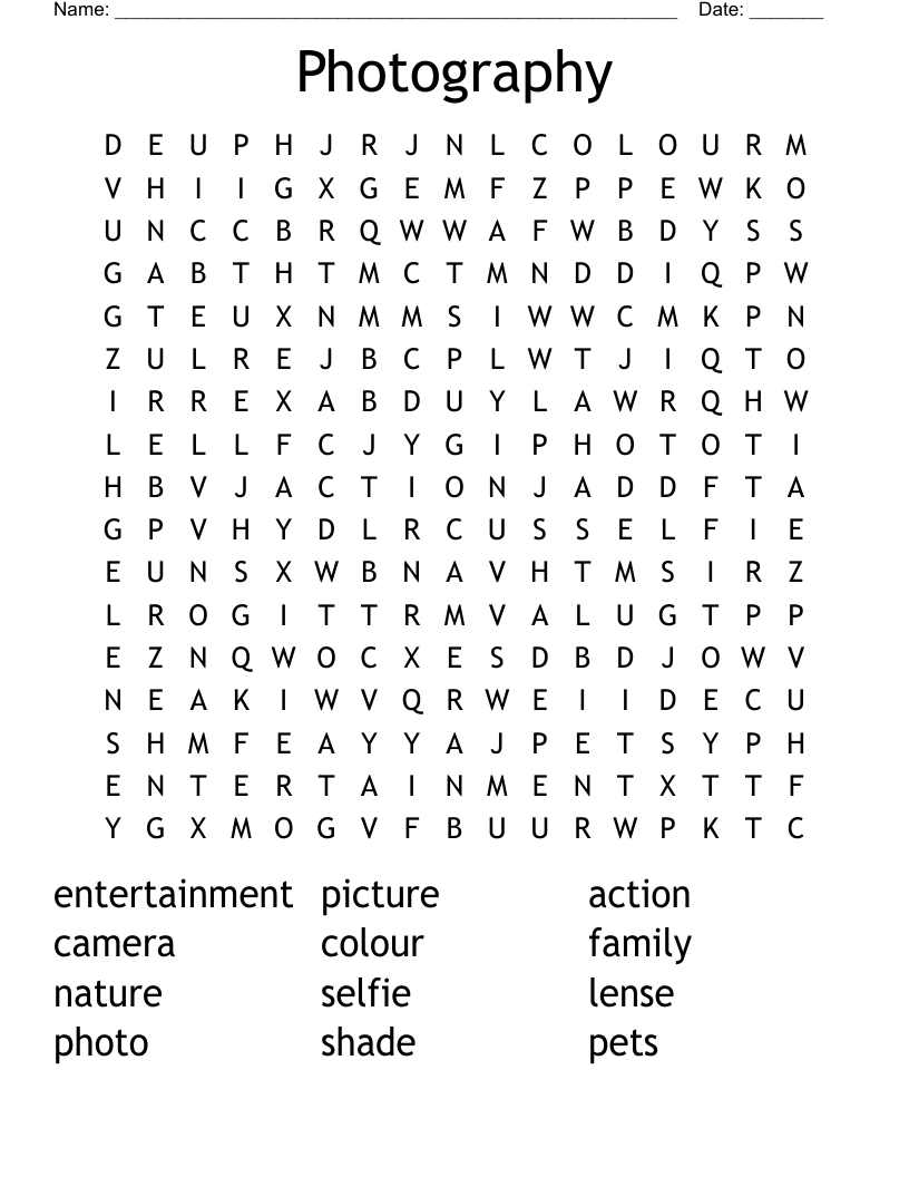 Photography Word Search