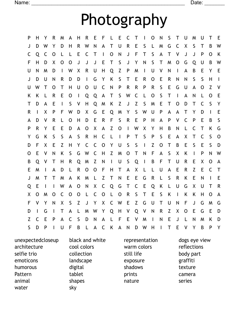 Photography Word Search