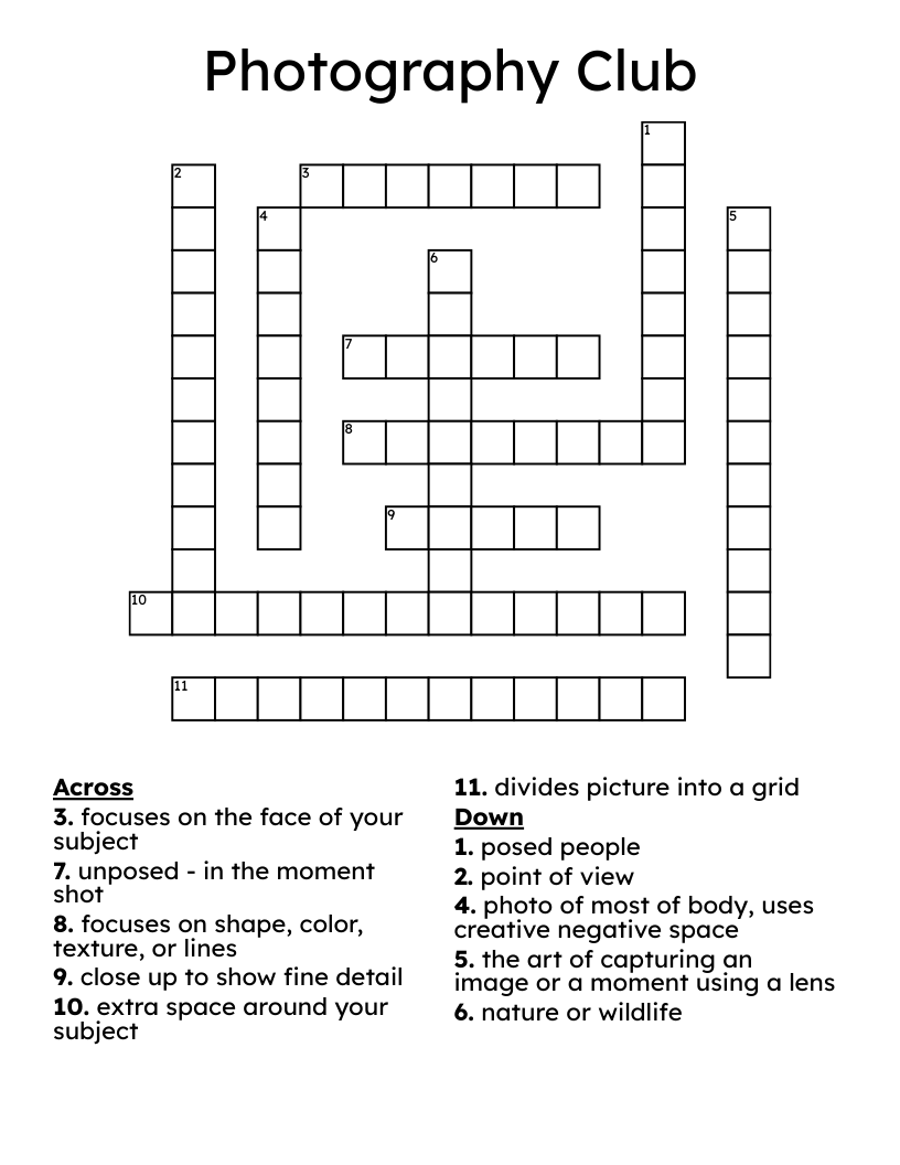 Photography Club Crossword
