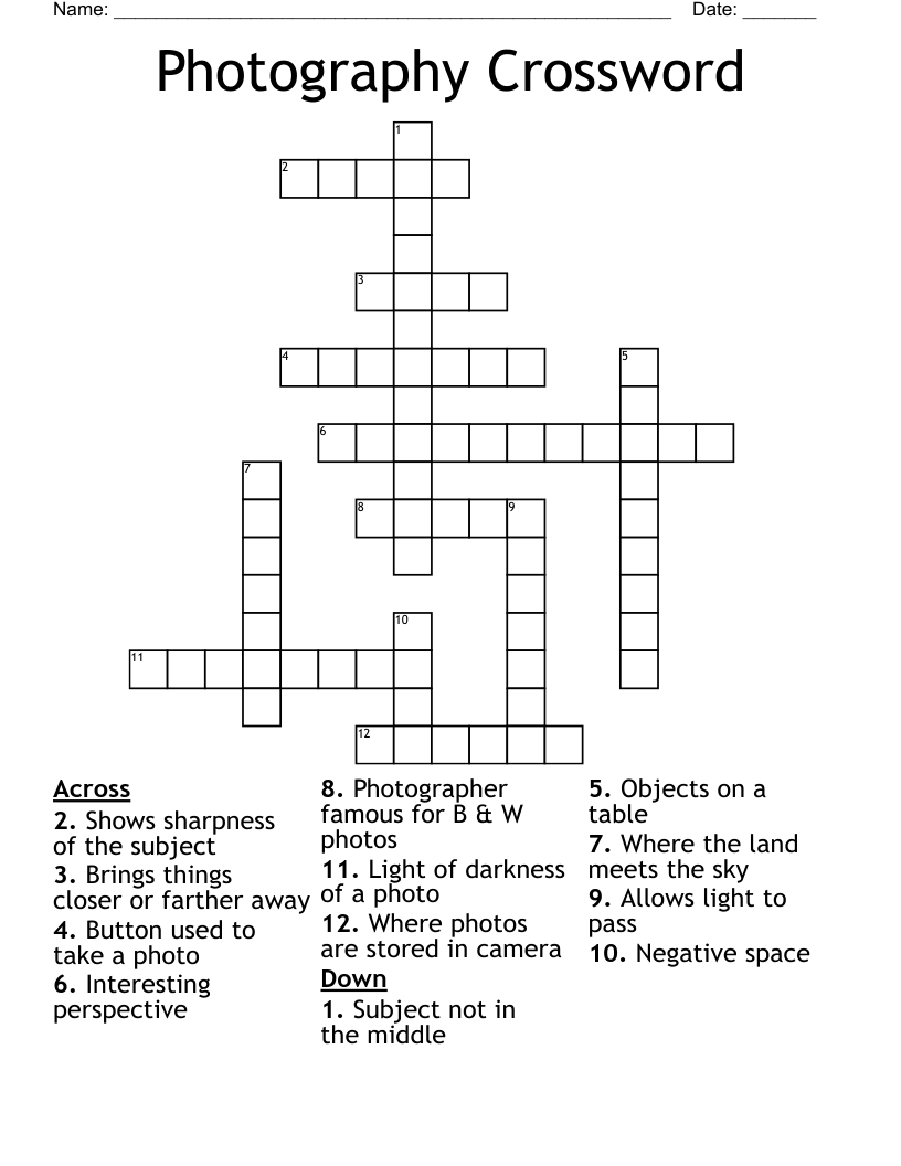 Photography Crossword
