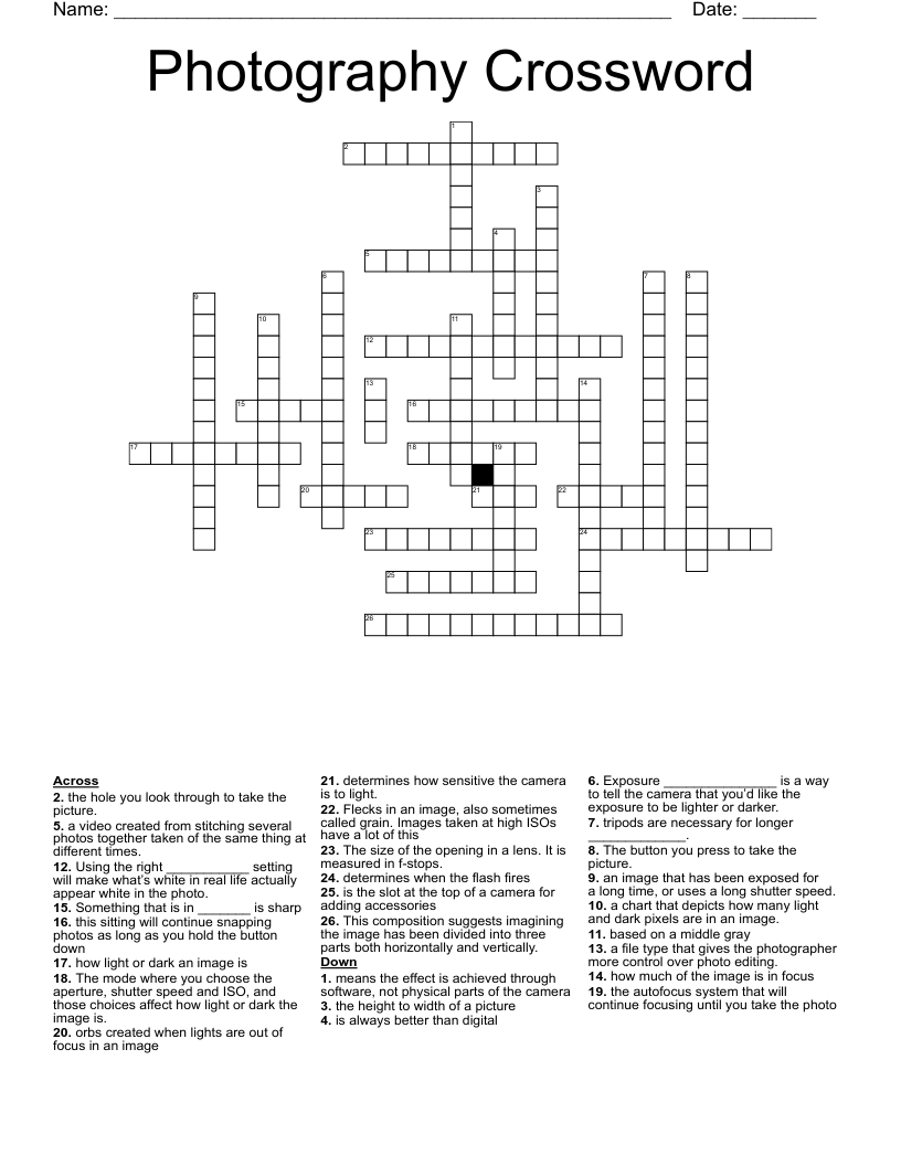 Photography Crossword