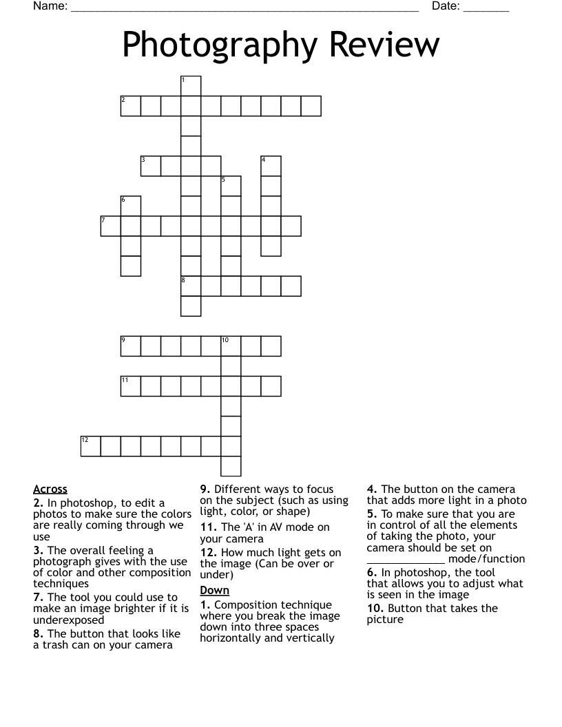 Photography Review Crossword