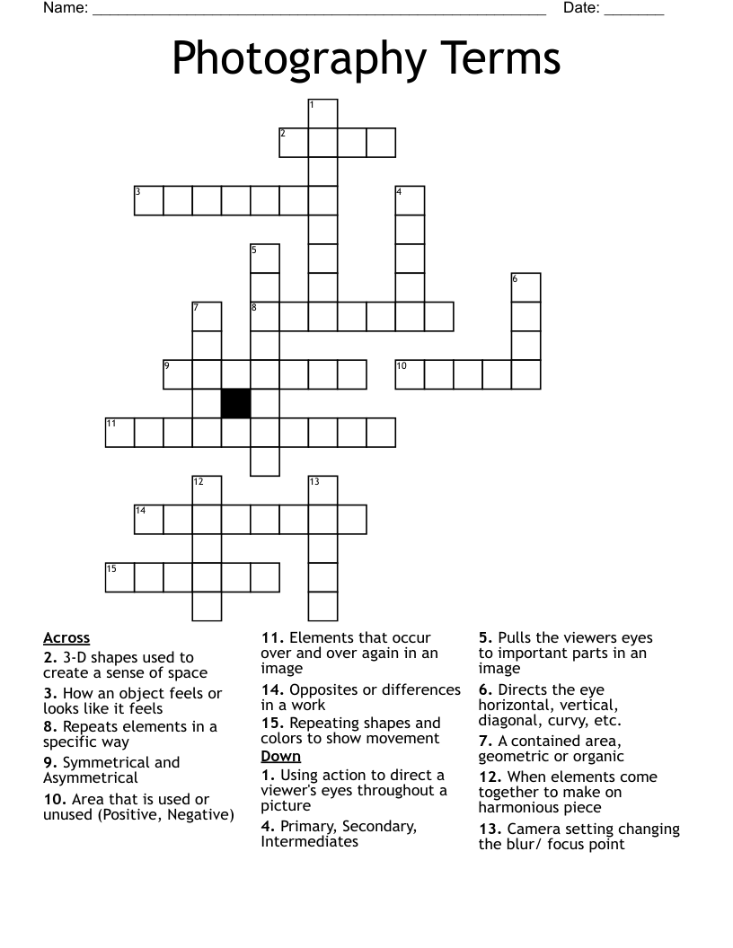 Photography Terms Crossword