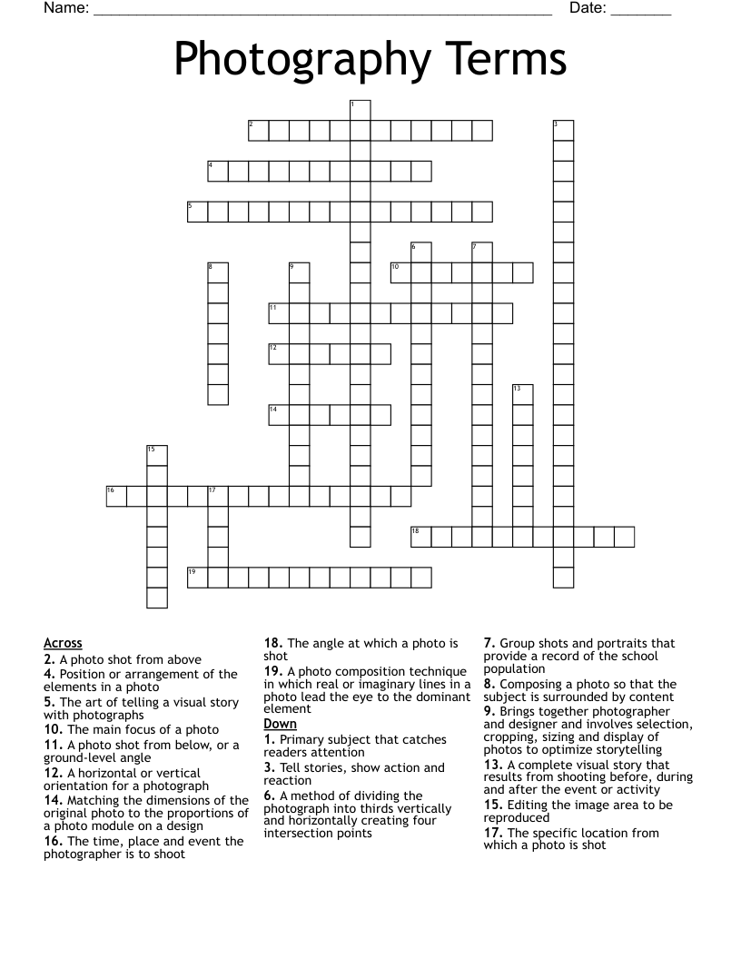 Photography Terms Crossword