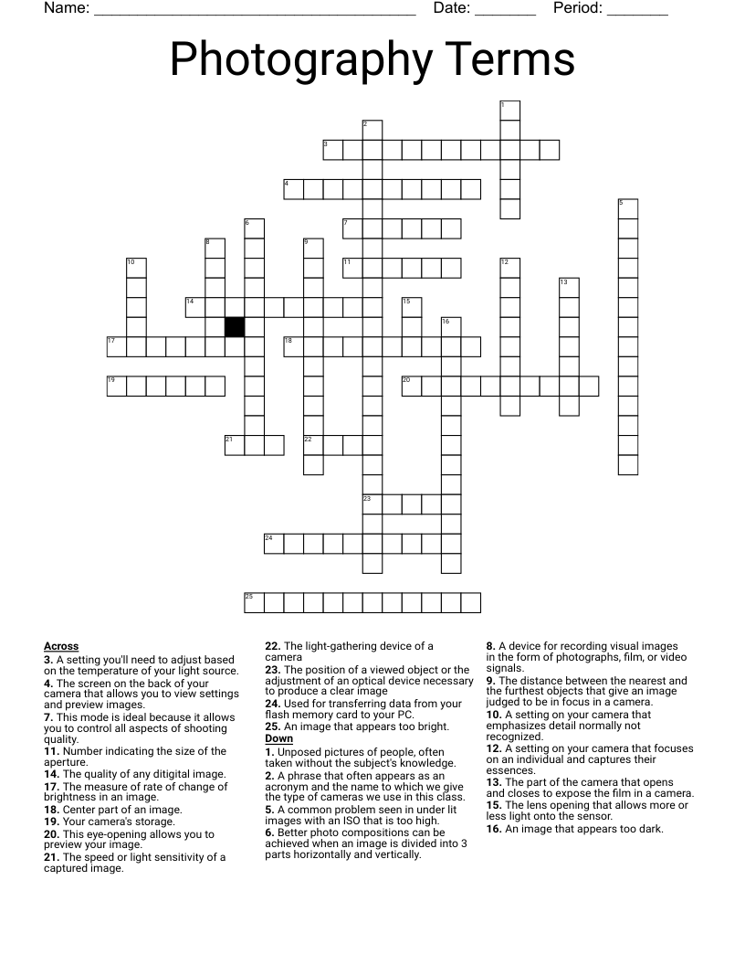 Photography Terms Crossword