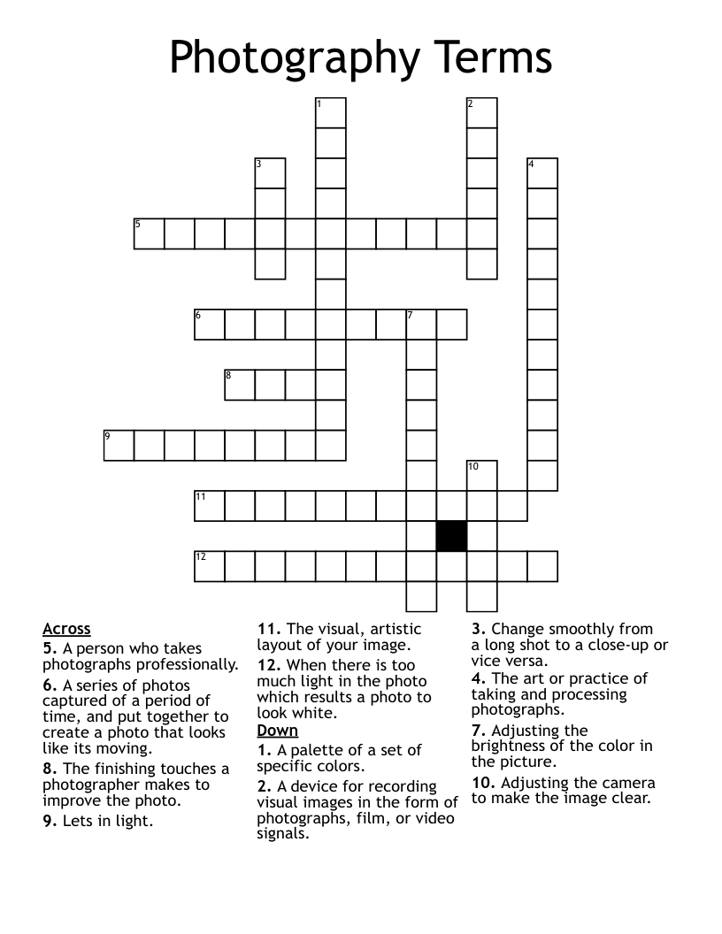 Photography Terms Crossword