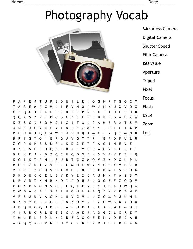 Photography Vocab Word Search