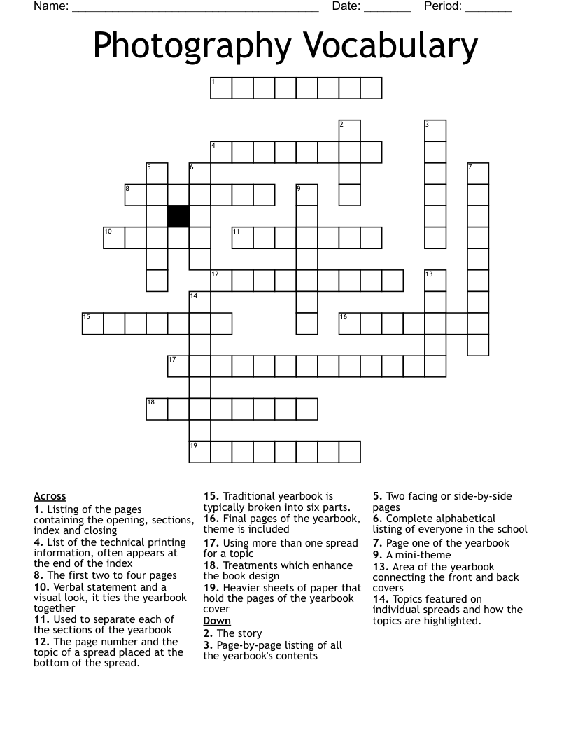 Photography Vocabulary Crossword