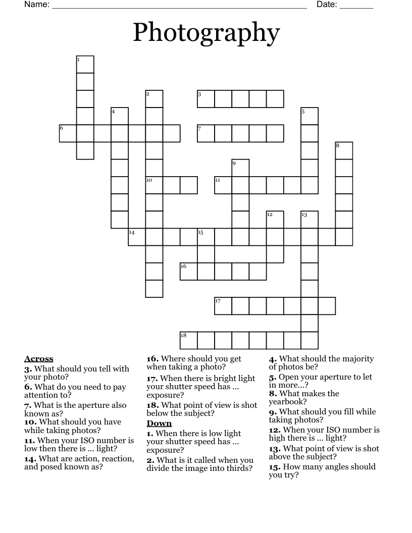 Photography  Crossword