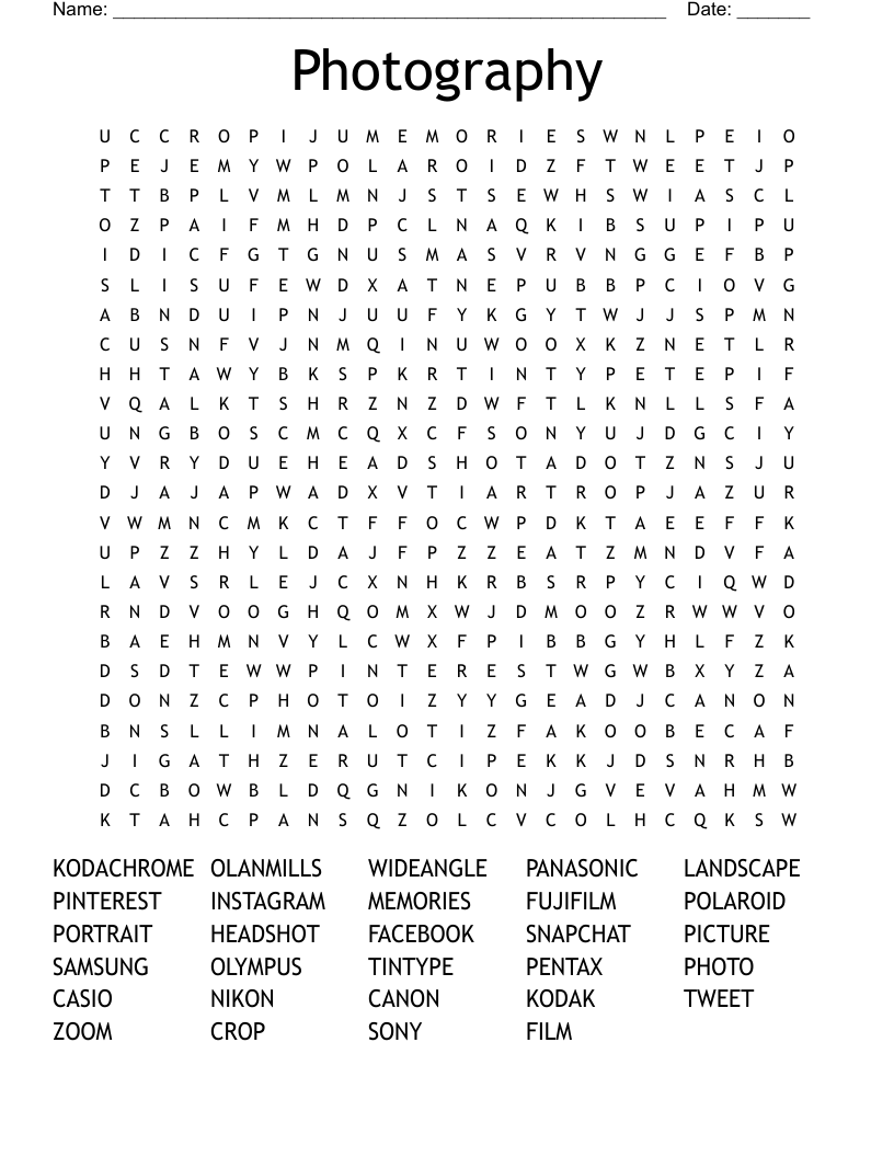 Photography   Word Search