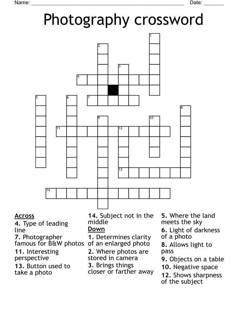 Photography crossword